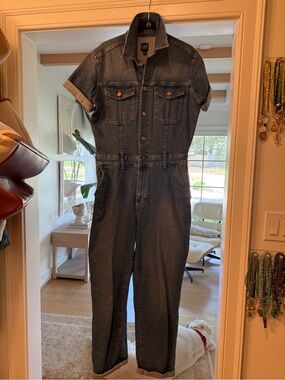 GAP Dark Gray Denim Short-Sleeve Jumpsuit